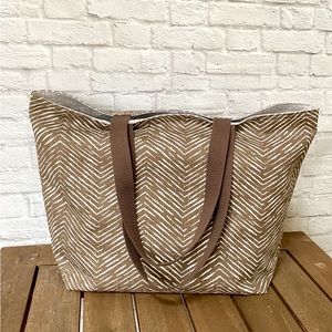 Handmade Foldable Travel/Market Tote - Brown Chevron